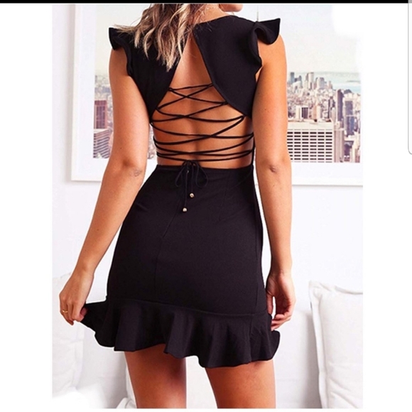 Black Mini Ruffle Dress - Picture 1 of 3